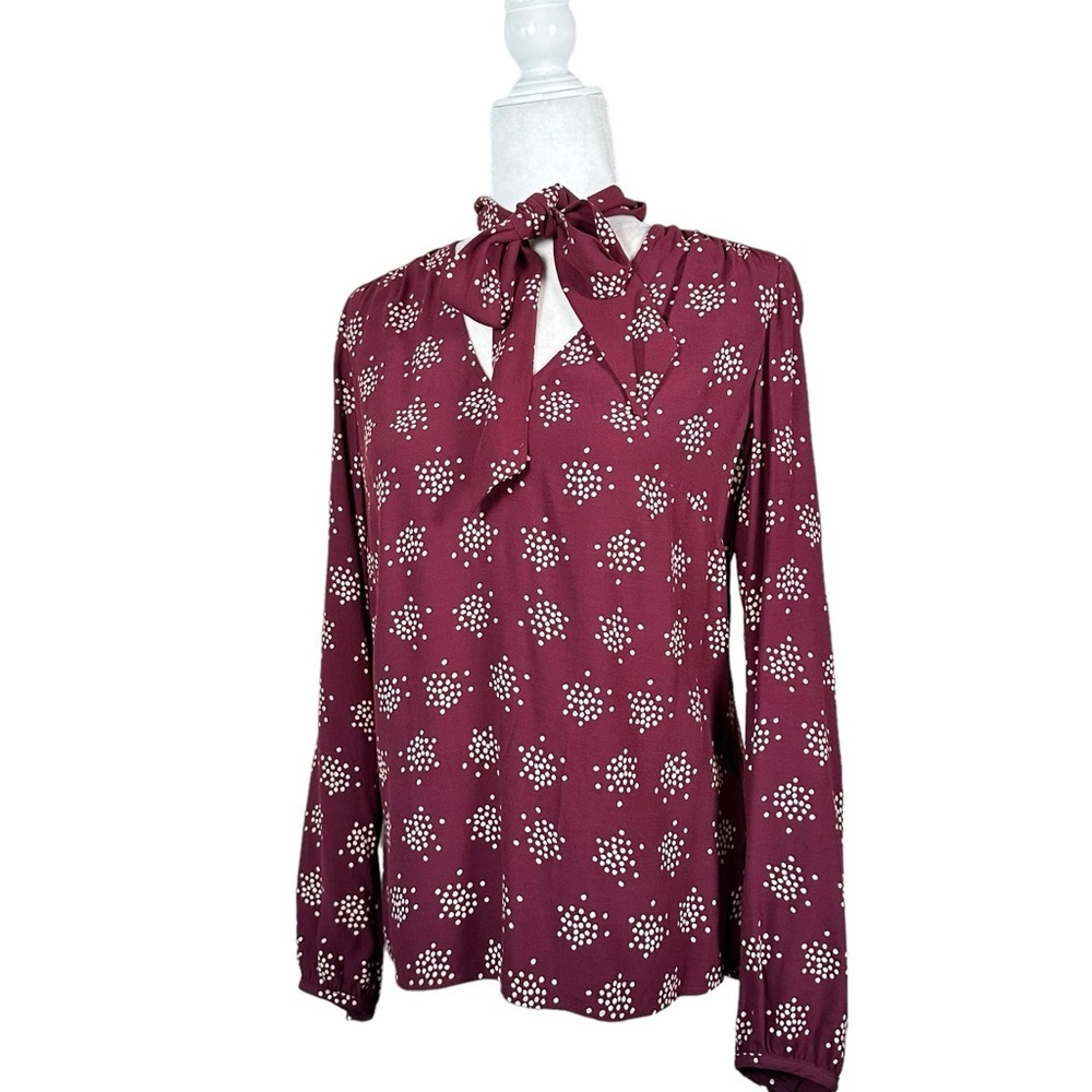 BODEN Carla Jacquard Floral Neck Tie Long Sleeve Blouse